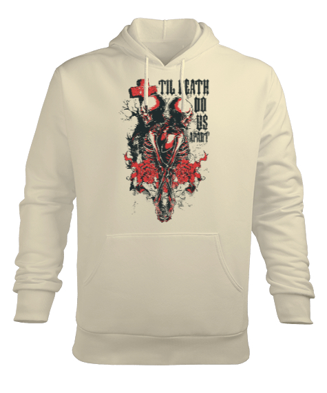 Til Death Do Us Apart, Ölüm Bizi Ayırana Kadar Baskılı Krem Erkek Kapüşonlu Hoodie Sweatshirt