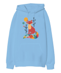 TİLKİ Buz Mavisi Oversize Unisex Kapüşonlu Sweatshirt