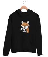 Tilki Siyah Unisex Kapşonlu Sweatshirt - Thumbnail