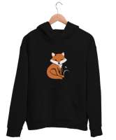 Tilki Siyah Unisex Kapşonlu Sweatshirt - Thumbnail