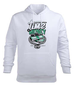 Time Is Money Beyaz Erkek Kapüşonlu Hoodie Sweatshirt