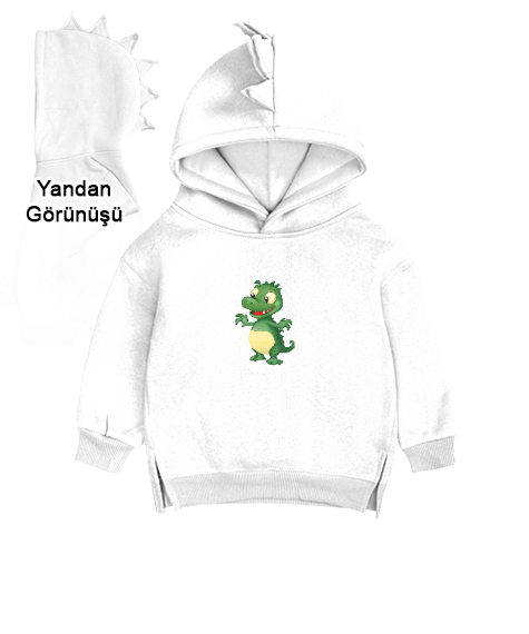 Tisho - Timsah desenli çocuk kapüşonlu Beyaz Çocuk Dinozor Kapşonlu Hoodie