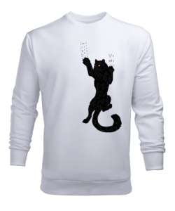 tırmalayan kedi Beyaz Erkek Sweatshirt