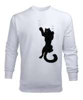 tırmalayan kedi Beyaz Erkek Sweatshirt - Thumbnail