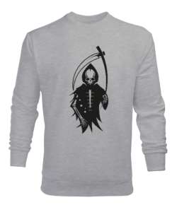 Tırpanlı İskelet - Skeleton Scythe Gri Erkek Sweatshirt