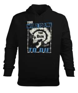 To Die - Ölmek İçin Yaşamak - Punk Skull Siyah Erkek Kapüşonlu Hoodie Sweatshirt