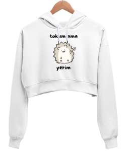 Tokum ama Yerim Komik Heyecanlı Köstebek Beyaz Kadın Crop Hoodie Kapüşonlu Sweatshirt