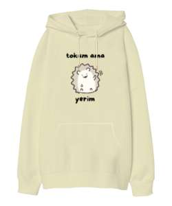 Tokum ama Yerim Komik Heyecanlı Köstebek Krem Oversize Unisex Kapüşonlu Sweatshirt