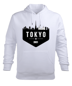 Tokyo Baskılı Hoodie Sweatshirt Beyaz Erkek Kapüşonlu Hoodie Sweatshirt