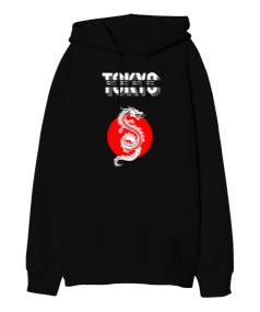 Tokyo Ejderha Baskılı Oversize Unisex Kapüşonlu Sweatshirt