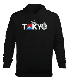 Tokyo Mountain Fuji Tasarımı Baskılı Siyah Erkek Kapüşonlu Hoodie Sweatshirt