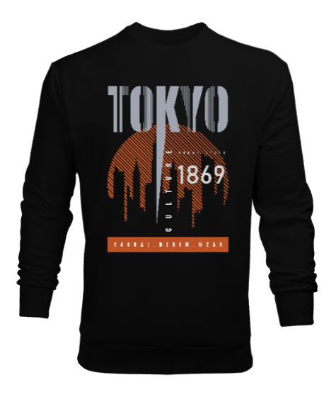 Tokyo Şehri - Japonya Siyah Erkek Sweatshirt