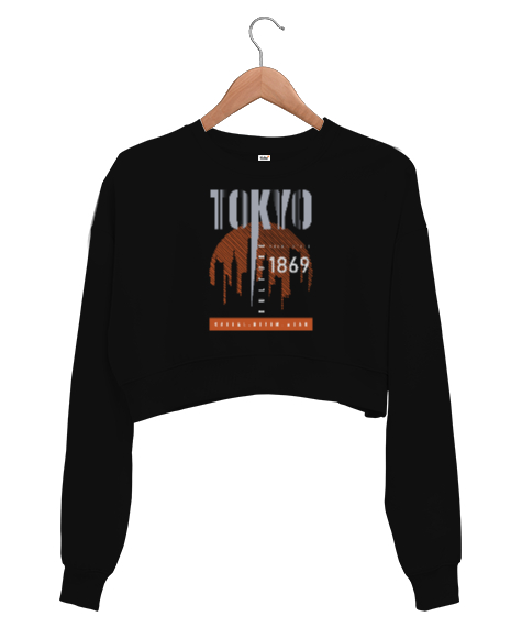 Tokyo Şehri - Japonya Siyah Kadın Crop Sweatshirt