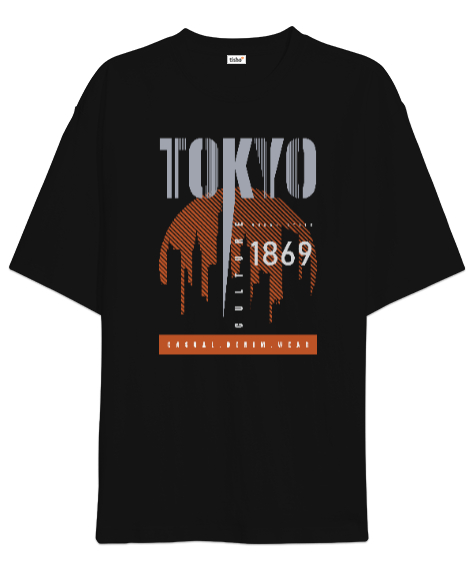 Tokyo Şehri - Japonya Siyah Oversize Unisex Tişört