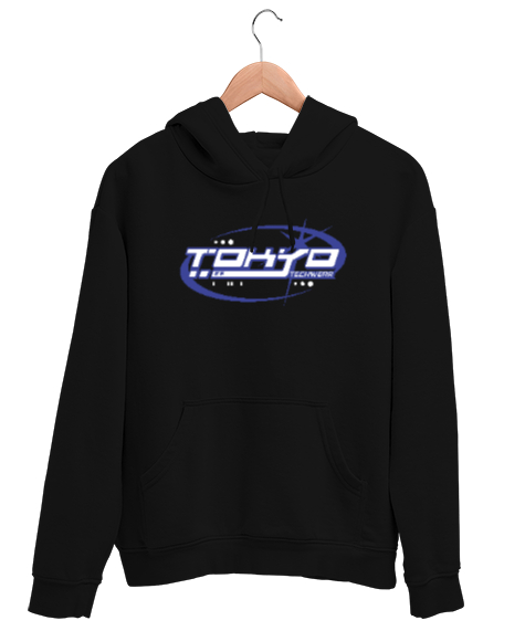 Tisho - Tokyo Şehri - Japonya Siyah Unisex Kapşonlu Sweatshirt