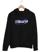 Tokyo Şehri - Japonya Siyah Unisex Kapşonlu Sweatshirt - Thumbnail