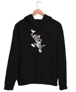 Tom ve jerry sevgili kombinleri Siyah Unisex Kapşonlu Sweatshirt