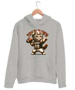 Touchdown Tails - Retro Gri Unisex Kapşonlu Sweatshirt