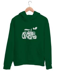  Traktör Çimen Yeşili Unisex Kapşonlu Sweatshirt