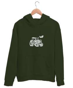  Traktör Haki Yeşili Unisex Kapşonlu Sweatshirt