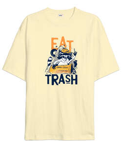 Trash Cat Krem Oversize Unisex Tişört