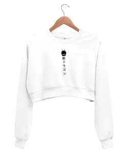 trash gang desenli Beyaz Kadın Crop Sweatshirt