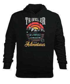 Traveller Road Adventures Tasarım Baskılı Erkek Kapüşonlu Hoodie Sweatshirt