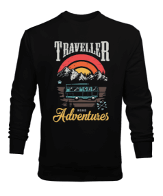 Traveller Road Adventures Tasarım Baskılı Erkek Sweatshirt