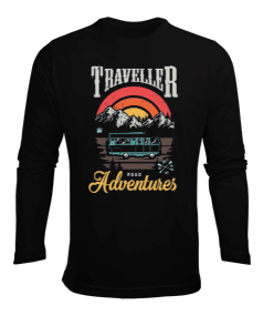 Traveller Road Adventures Tasarım Baskılı Erkek Uzun Kol Yazlık Tişört