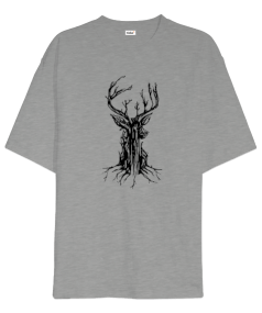 Tree Deer Gri Oversize Unisex Tişört