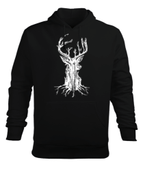 Tree Deer Siyah Erkek Kapüşonlu Hoodie Sweatshirt