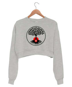 Tree Life - Yoga, Çakra, Om, Meditasyon Gri Kadın Crop Sweatshirt