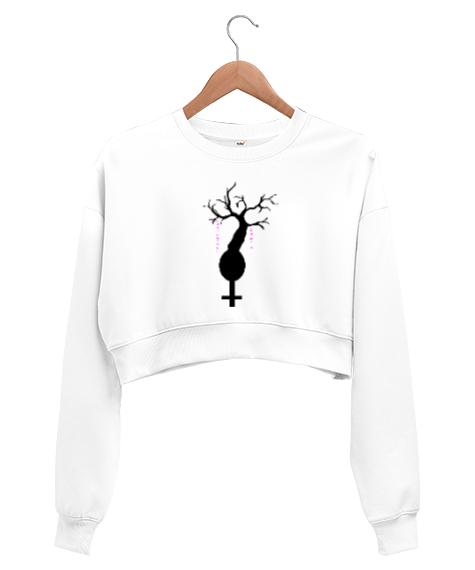 Tisho - Tree of Life Beyaz Kadın Crop Sweatshirt