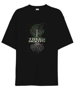 Trees Roots - Kökler Siyah Oversize Unisex Tişört