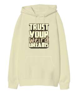 Trust Yazılı Krem Oversize Unisex Kapüşonlu Sweatshirt