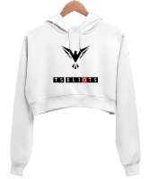 TS Eliots Baskılı Beyaz Kadın Crop Hoodie Kapüşonlu Sweatshirt - Thumbnail