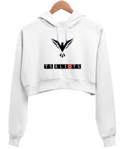 TS Eliots Baskılı Beyaz Kadın Crop Hoodie Kapüşonlu Sweatshirt