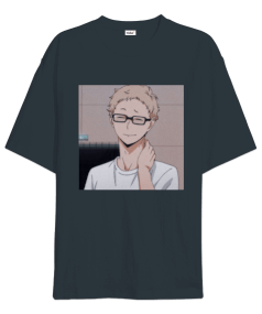 tsukki tsukishima kei oversize t-shirt füme Oversize Unisex Tişört