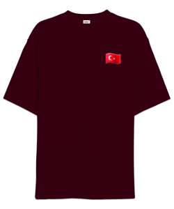 Türk bayraklı Bordo Oversize Unisex Tişört