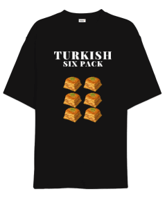 Türk Kası Baklava Turkish Six Pack Tasarım Baskılı Siyah Oversize Unisex Tişört