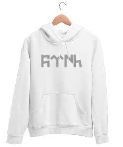 Türk yazısı göktürk harfleri tasarım baskılı Beyaz Unisex Kapşonlu Sweatshirt