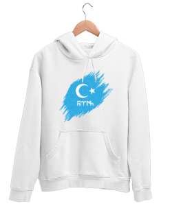 Türk yazısı göktürk harfleri ve ay yıldız tasarım baskılı Beyaz Unisex Kapşonlu Sweatshirt