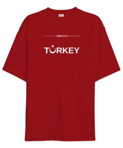 Turkey Itımotcci Baskılı Kırmızı Oversize Unisex Tişört