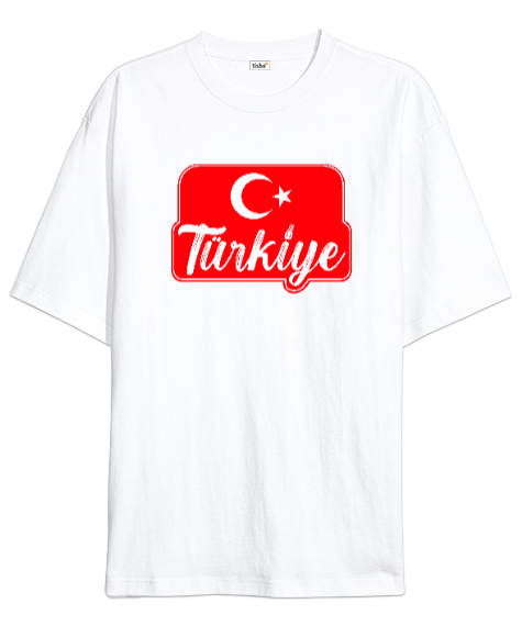 Tisho - Türkiye - Ay Yıldız Beyaz Oversize Unisex Tişört