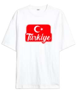 Türkiye - Ay Yıldız Beyaz Oversize Unisex Tişört