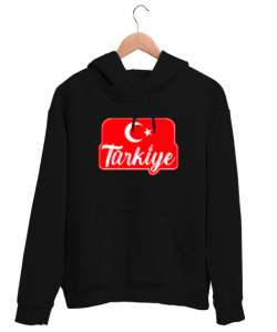 Türkiye - Ay Yıldız Siyah Unisex Kapşonlu Sweatshirt