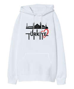 Türkiye Beyaz Oversize Unisex Kapüşonlu Sweatshirt