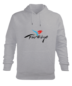 Türkiye-Gri Tişört Erkek Kapüşonlu Hoodie Sweatshirt