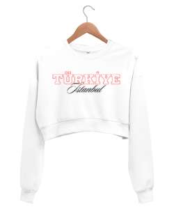 Türkiye - İstanbul Beyaz Kadın Crop Sweatshirt