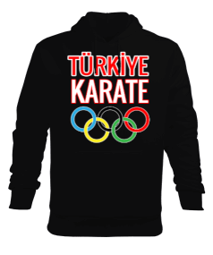 TÜRKİYE KARATE YAZILI OLİMPİYAT HALKASI FİGÜRLÜ SİYAH SWEATSHIRT Erkek Kapüşonlu Hoodie Sweatshirt